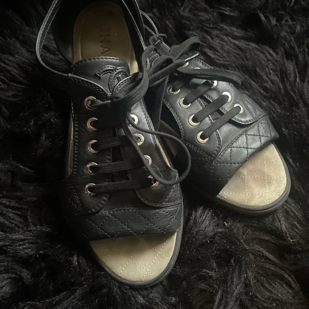 CHANEL Black Quilted Sandals